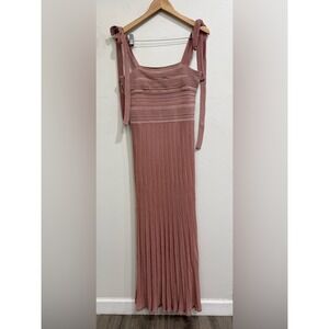 NWT Zimmermann Lucky Tie Shoulder Metallic Rib Maxi Dress in Metallic Pink Sz 10